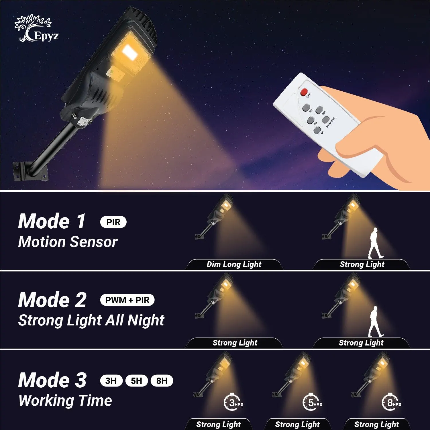 30 Watt Solar Street Lights for Garden (Warm Light)