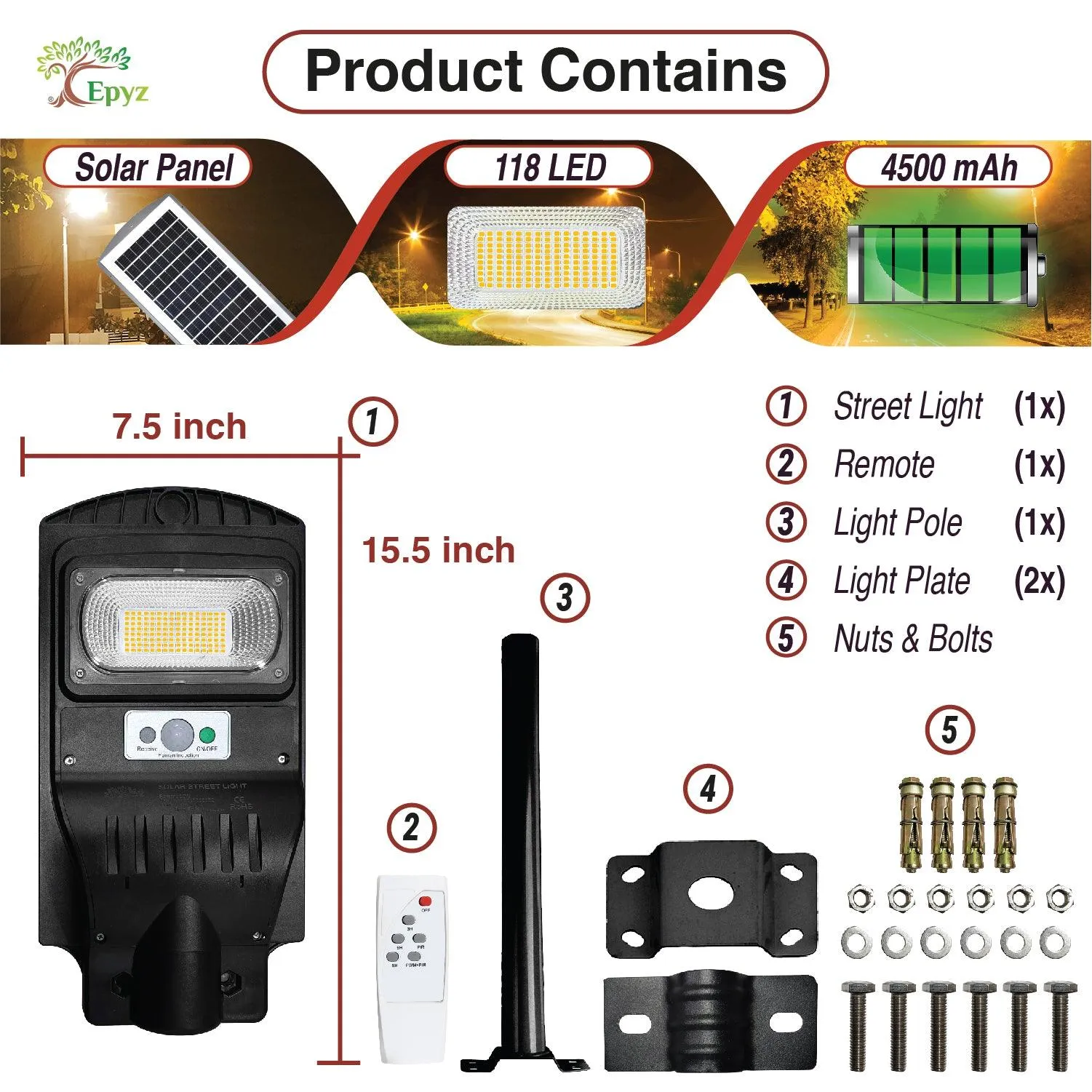 30 Watt Solar Street Lights for Garden (Warm Light)