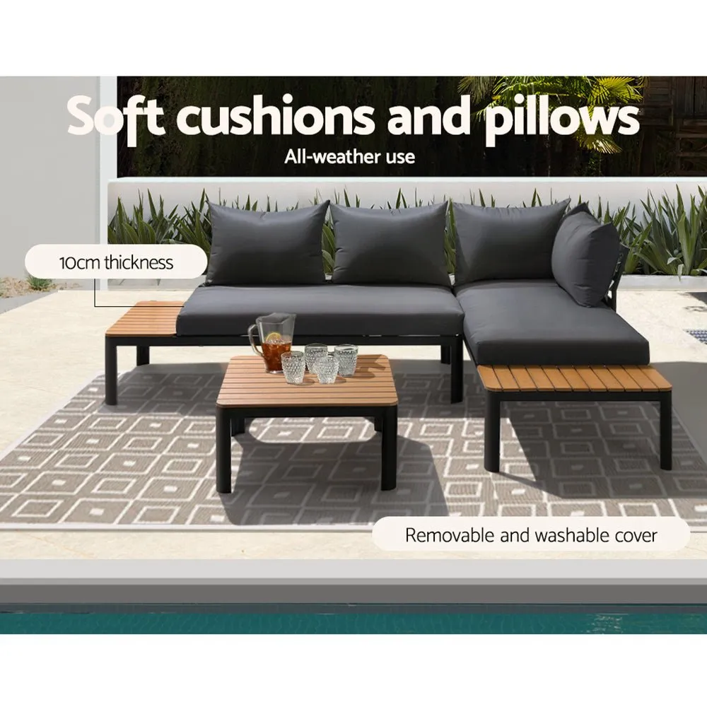 4-seater Outdoor Aluminium Sofa Set - Black with Dark Grey Cushions