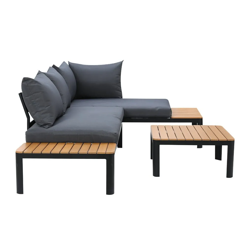 4-seater Outdoor Aluminium Sofa Set - Black with Dark Grey Cushions