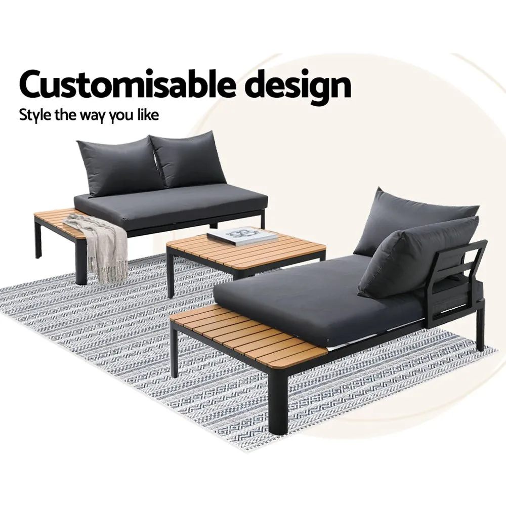 4-seater Outdoor Aluminium Sofa Set - Black with Dark Grey Cushions