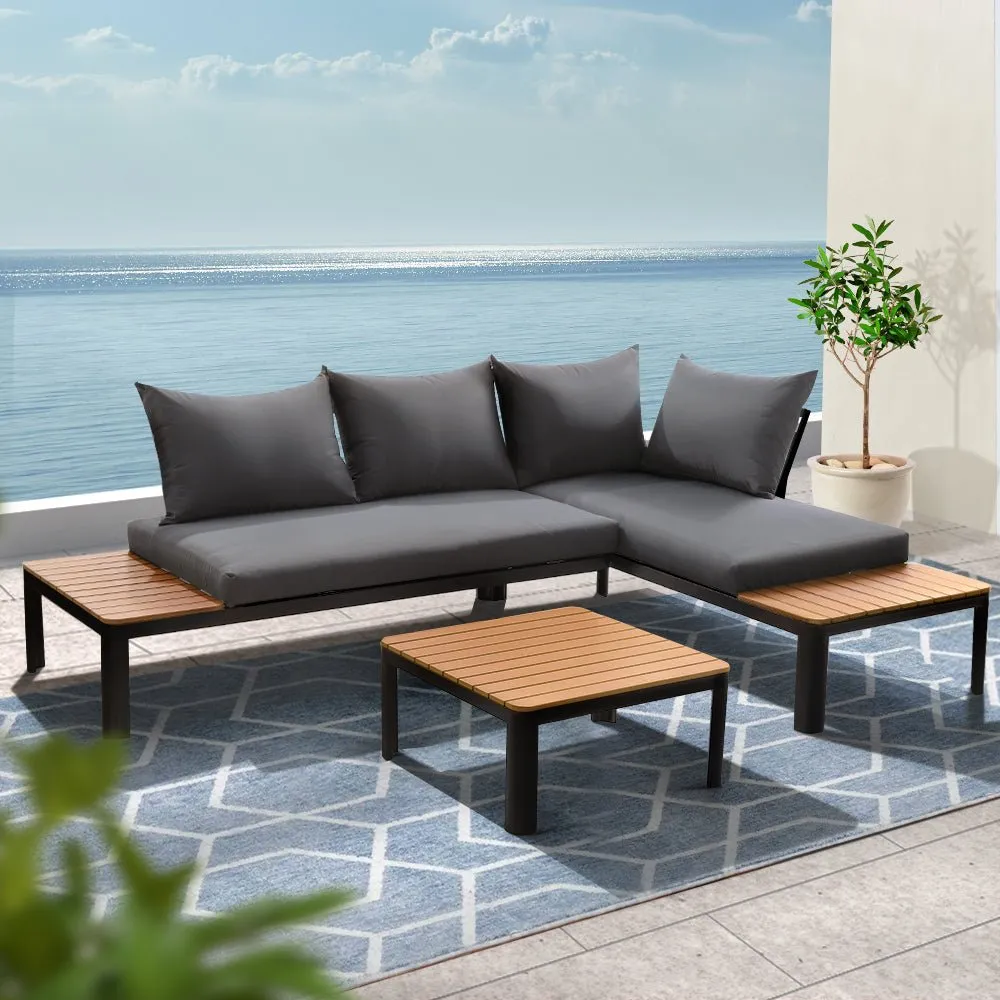 4-seater Outdoor Aluminium Sofa Set - Black with Dark Grey Cushions