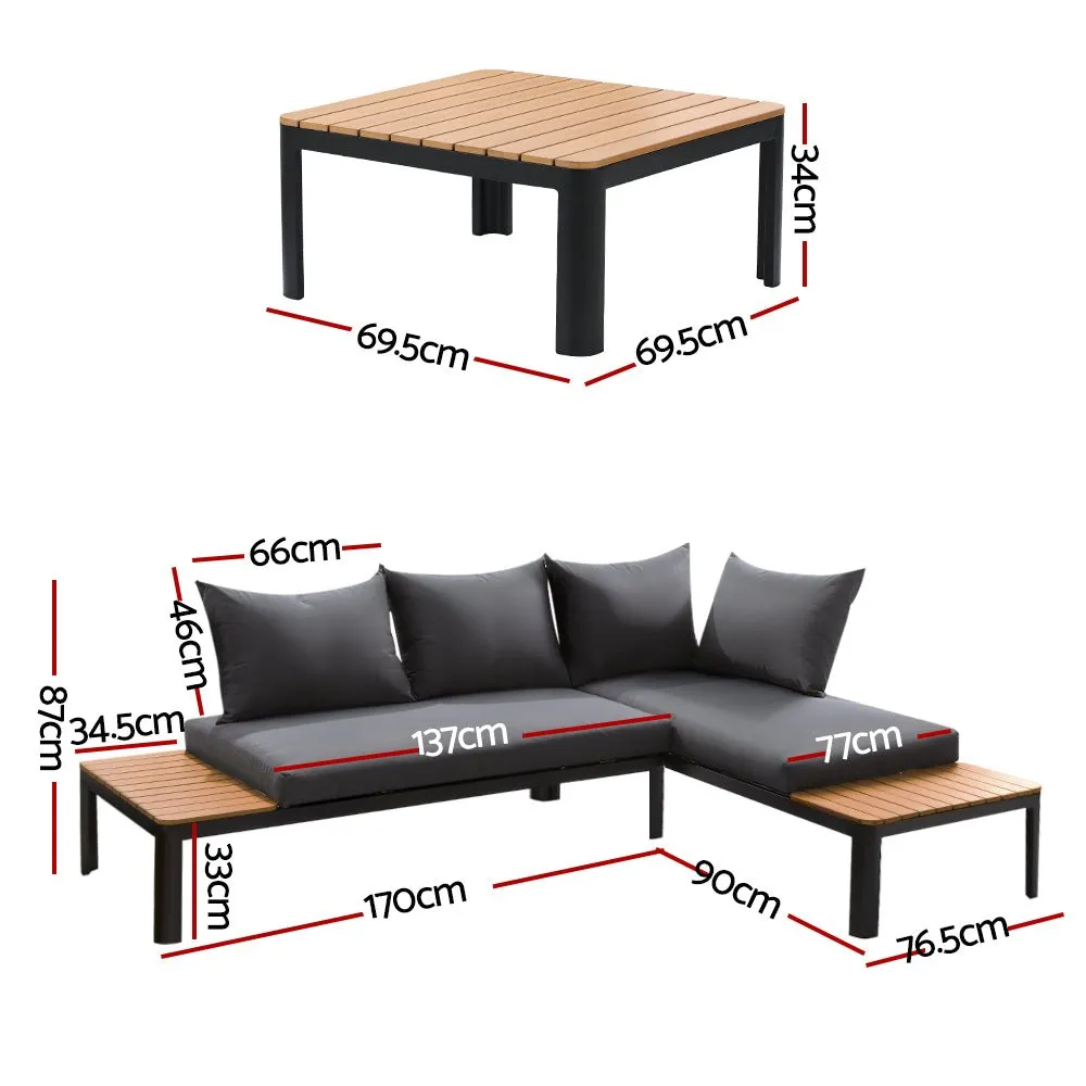 4-seater Outdoor Aluminium Sofa Set - Black with Dark Grey Cushions