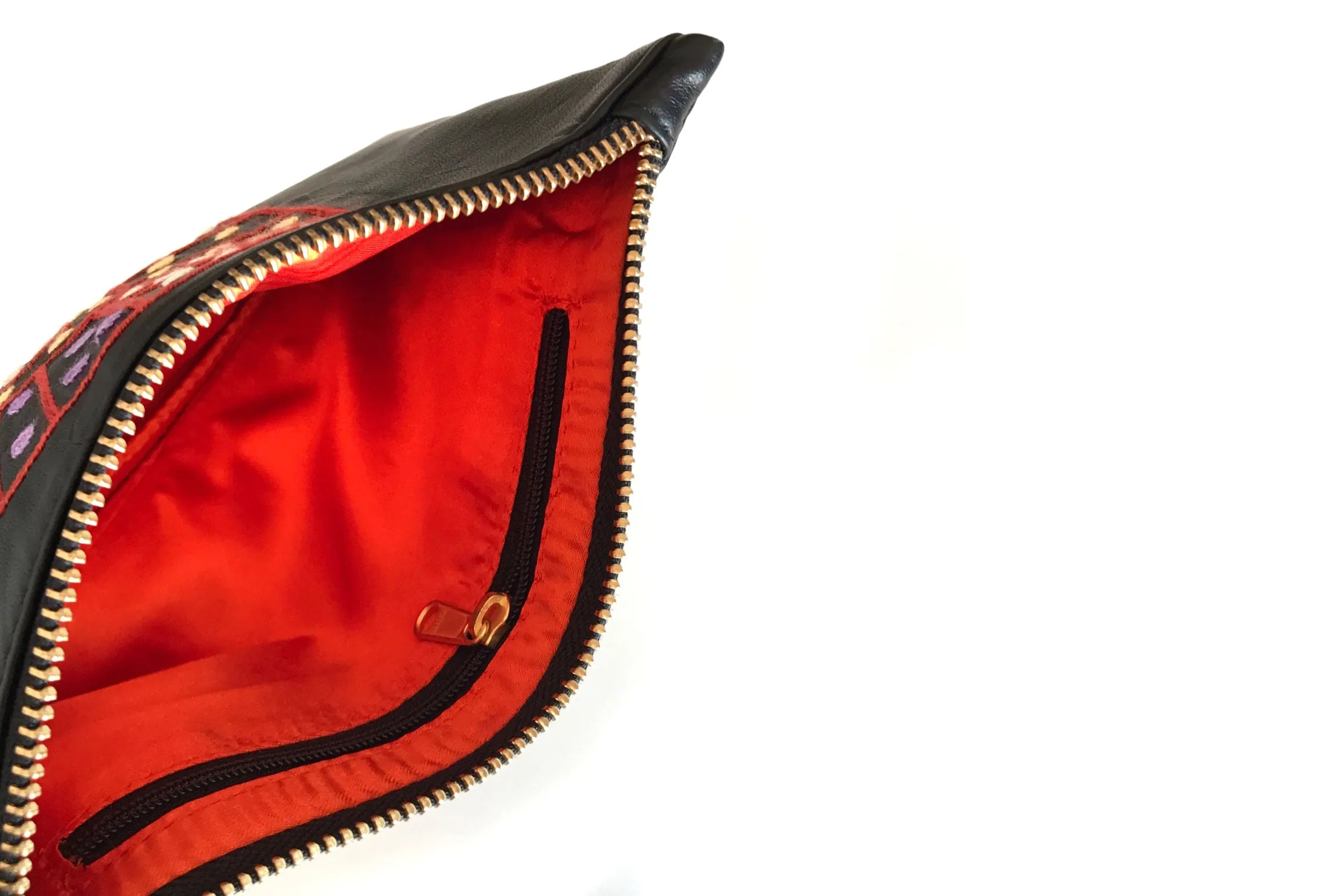 Aboriginal Art Embroidered Leather Clutch with Wrist Strap by Rosie Ross