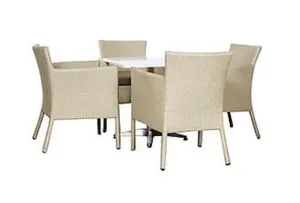 Completo da giardino in Polyrattan color panna 4 poltrone e tavolo