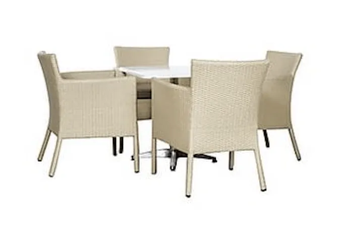 Completo da giardino in Polyrattan color panna 4 poltrone e tavolo