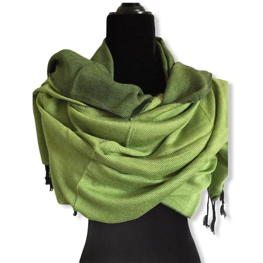 Double-faced Diagonal Shawl - Lime Green
