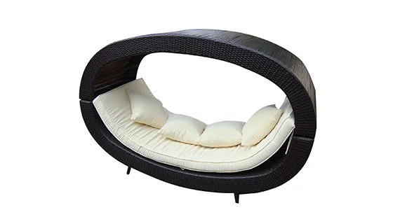 Duoyes Wicker Outdoor Sofa Daybed, Circle Shape Sunbed Modular in Aluminum Frame with Cushions and Pillows