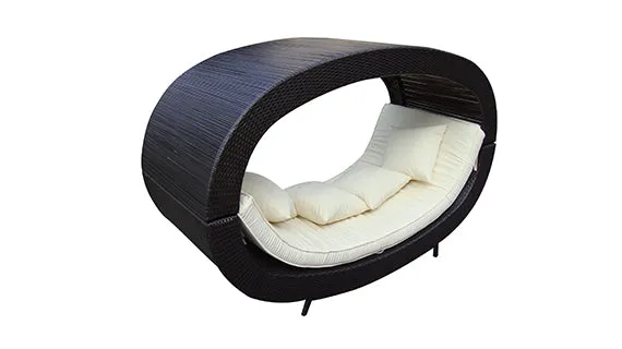 Duoyes Wicker Outdoor Sofa Daybed, Circle Shape Sunbed Modular in Aluminum Frame with Cushions and Pillows