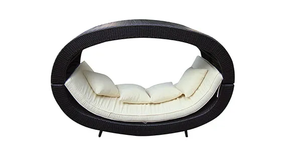 Duoyes Wicker Outdoor Sofa Daybed, Circle Shape Sunbed Modular in Aluminum Frame with Cushions and Pillows