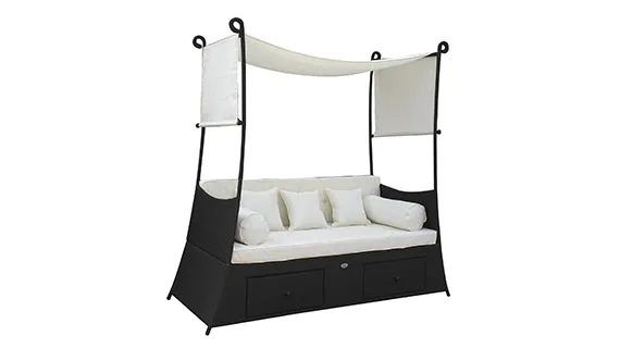 Duoyes Wicker Outdoor Sofa Daybed, Valance Open Sunbed in Aluminum Frame with Cushions and Pillows