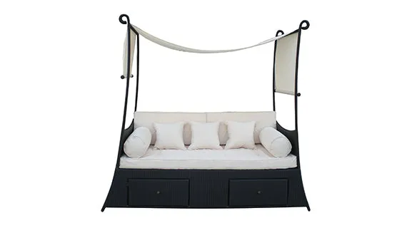 Duoyes Wicker Outdoor Sofa Daybed, Valance Open Sunbed in Aluminum Frame with Cushions and Pillows
