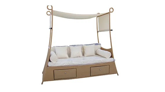 Duoyes Wicker Outdoor Sofa Daybed, Valance Open Sunbed in Aluminum Frame with Cushions and Pillows