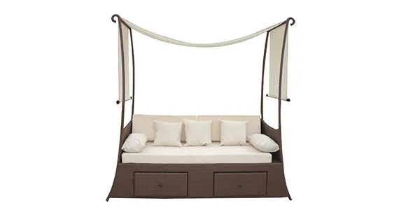 Duoyes Wicker Outdoor Sofa Daybed, Valance Open Sunbed in Aluminum Frame with Cushions and Pillows