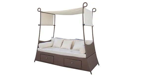 Duoyes Wicker Outdoor Sofa Daybed, Valance Open Sunbed in Aluminum Frame with Cushions and Pillows