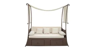 Duoyes Wicker Outdoor Sofa Daybed, Valance Open Sunbed in Aluminum Frame with Cushions and Pillows