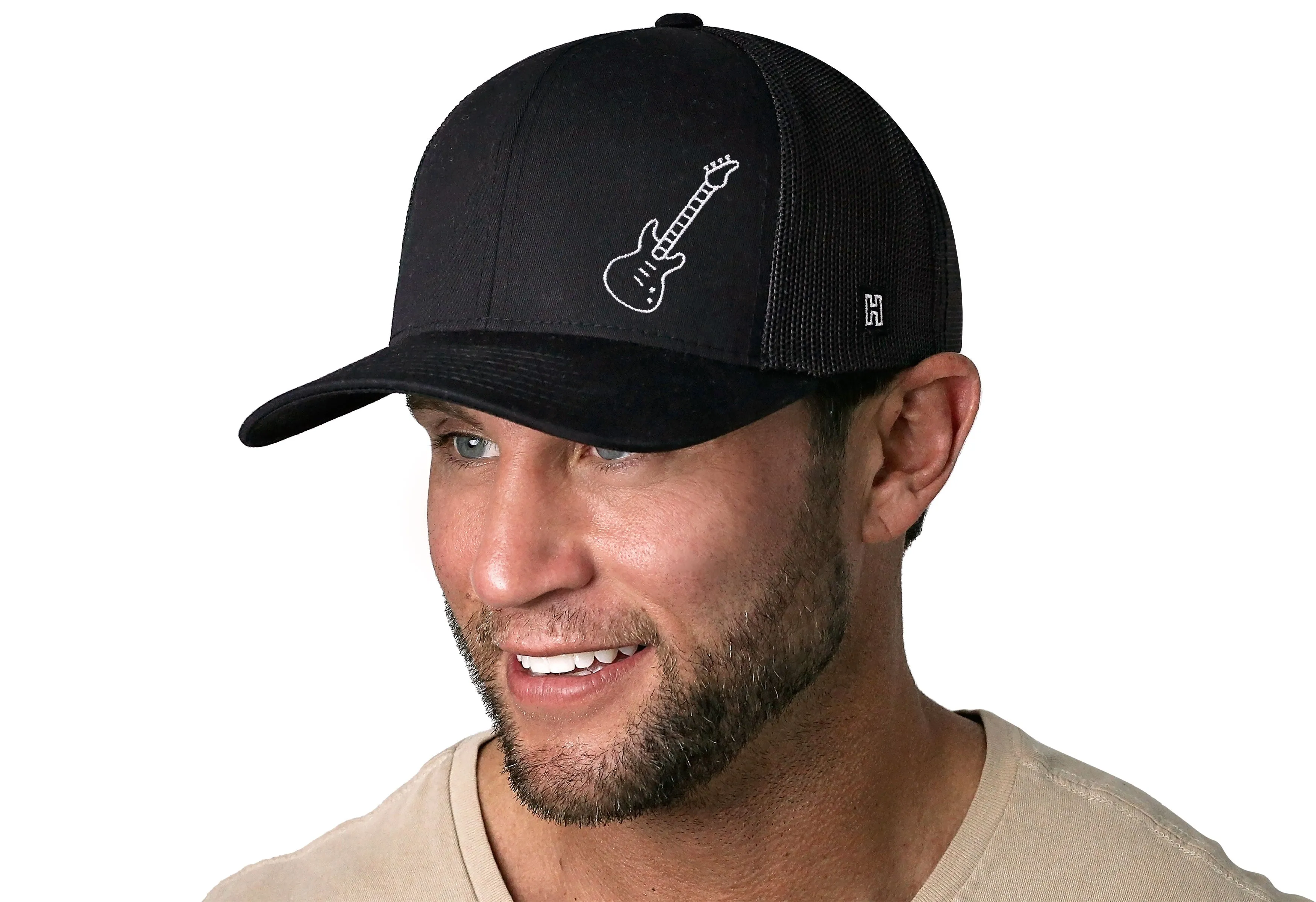 Electric Bass Guitar Trucker Hat  |  Black Electric Guitar Snapback