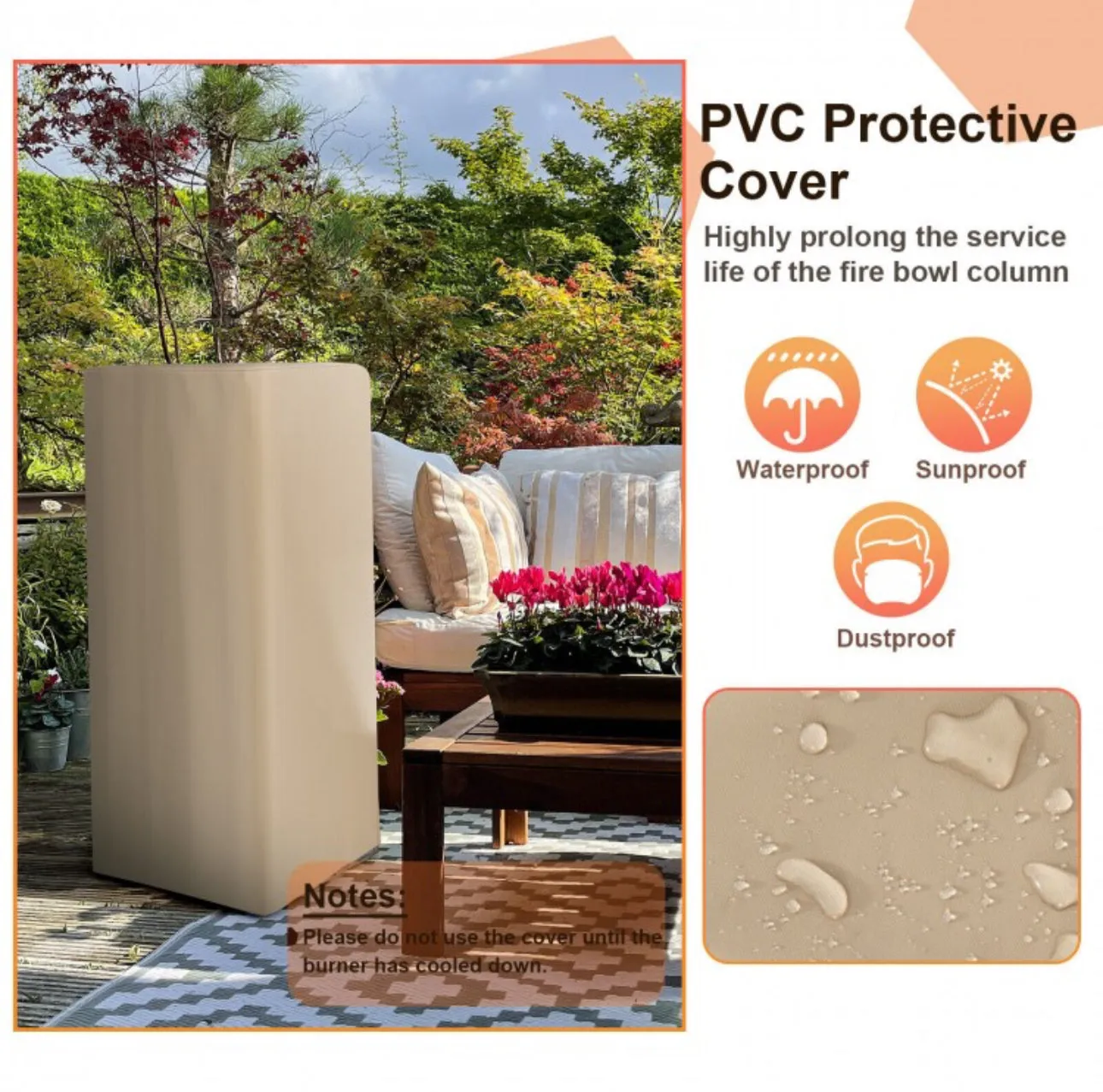 Elegant Heavy Duty 48 Inch Propane Fire Bowl Column With Beautiful Lava Rocks & PVC Cover | Easy Access Door | Easy On/Off Switch | Patio Fire Pit