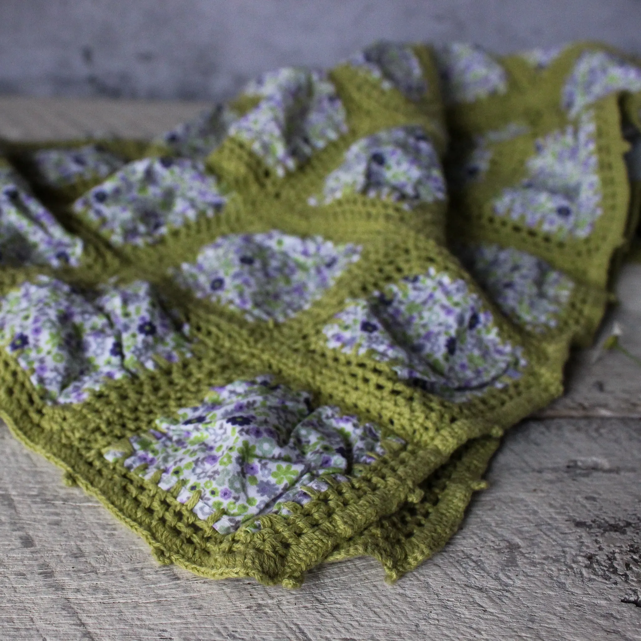Green Patchwork Crochet Blanket