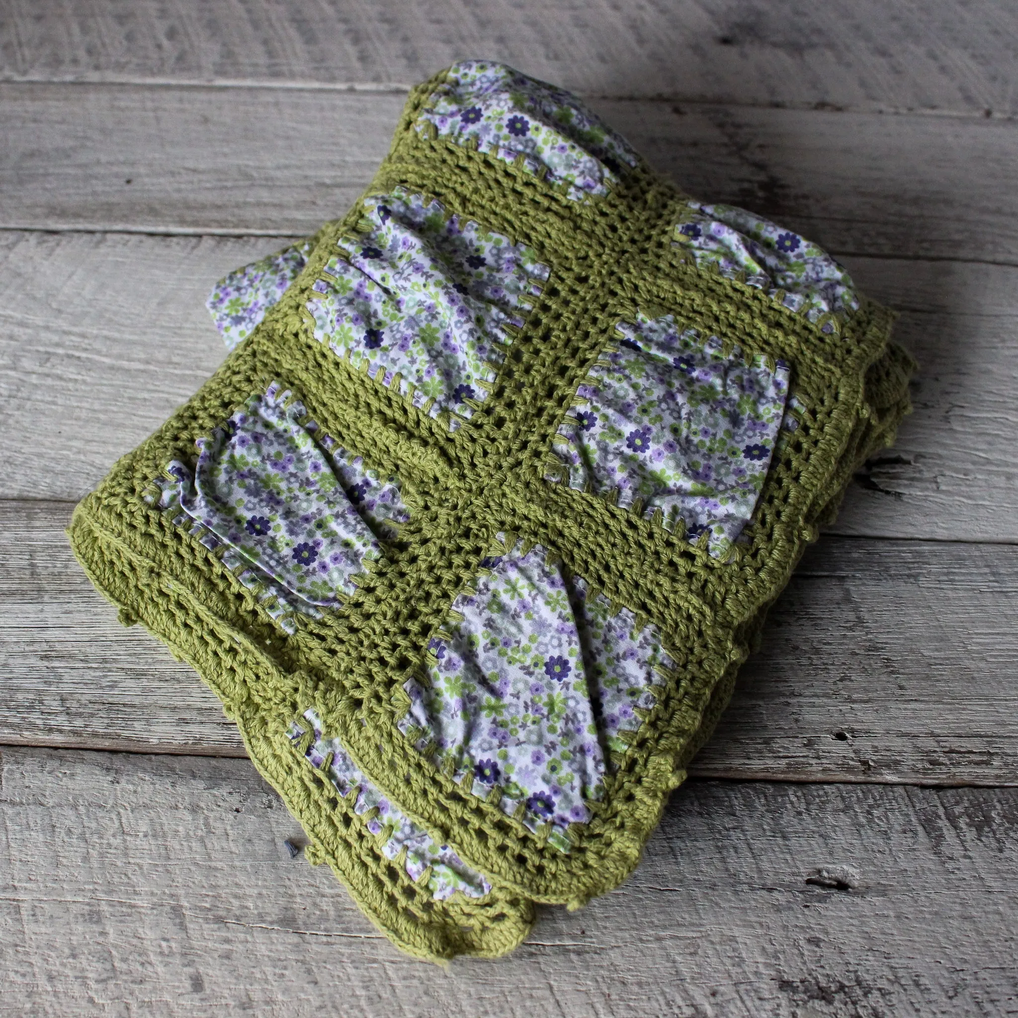 Green Patchwork Crochet Blanket