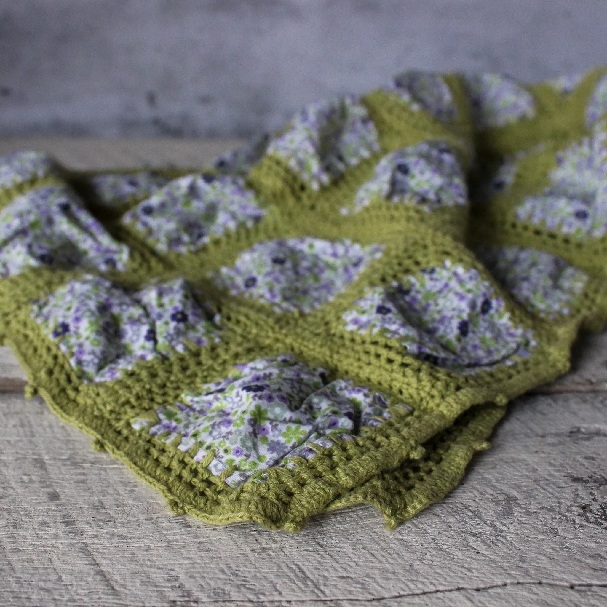 Green Patchwork Crochet Blanket