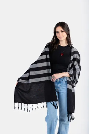 Horizontally Striped Handwoven Scarf - Black & Gray