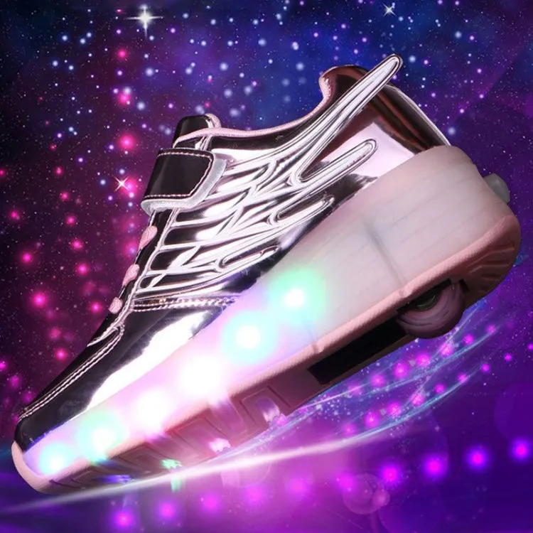 K02 LED Light Single Wheel Wing Roller Skating Shoes Sport Shoes, Size : 34 (Gold)