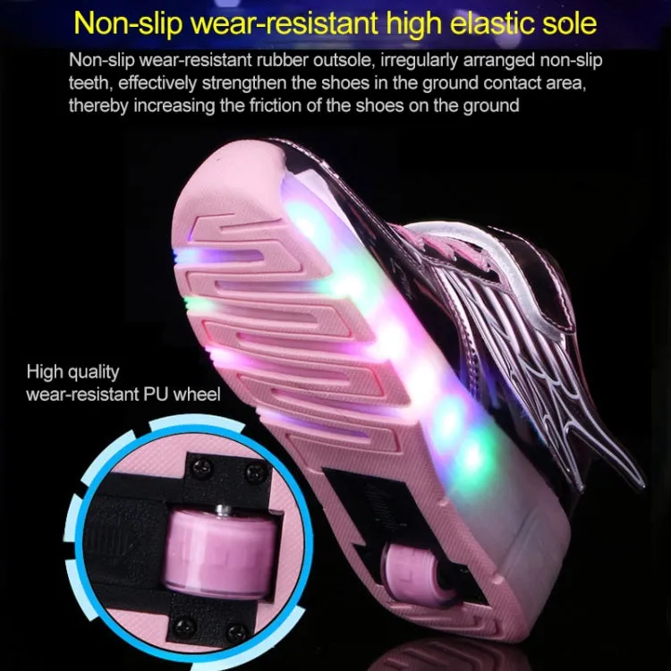 K02 LED Light Single Wheel Wing Roller Skating Shoes Sport Shoes, Size : 34 (Gold)