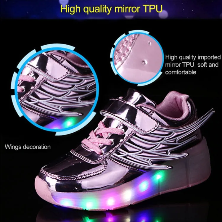 K02 LED Light Single Wheel Wing Roller Skating Shoes Sport Shoes, Size : 34 (Gold)