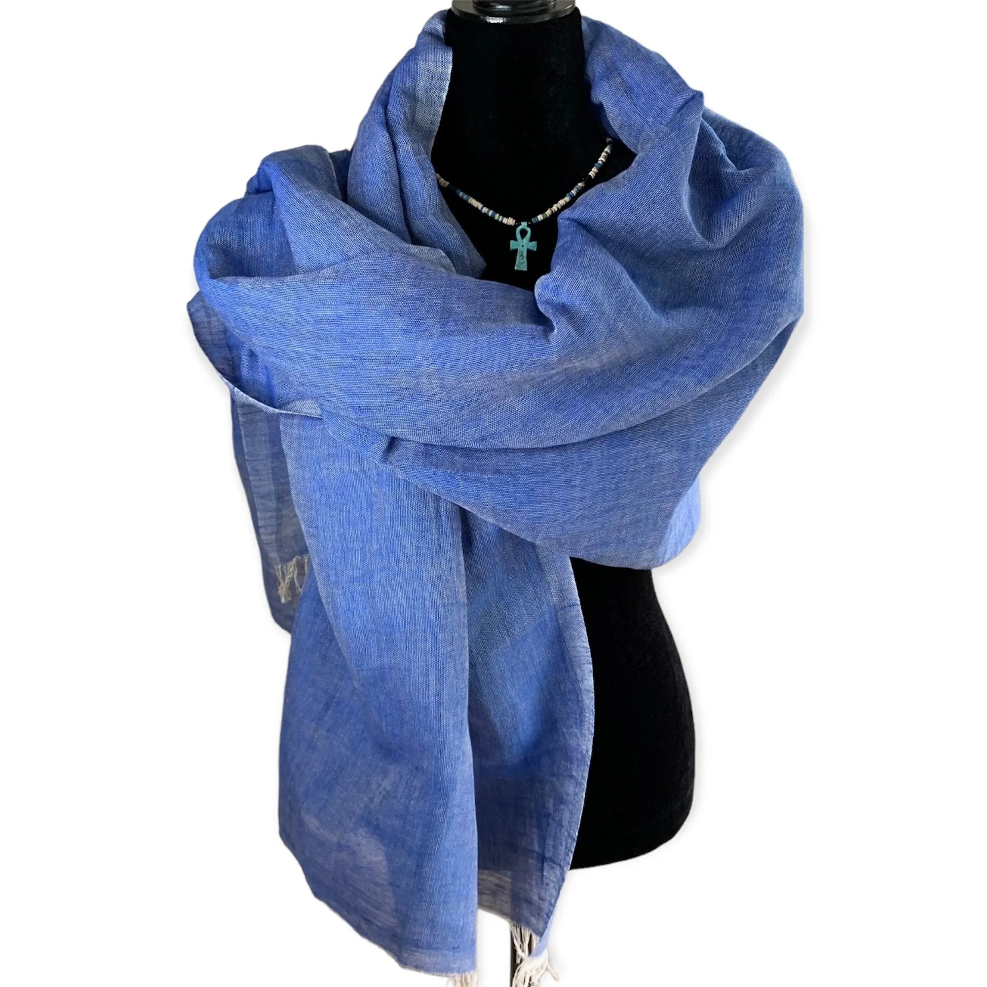 Linen Handwoven Scarf - Denim