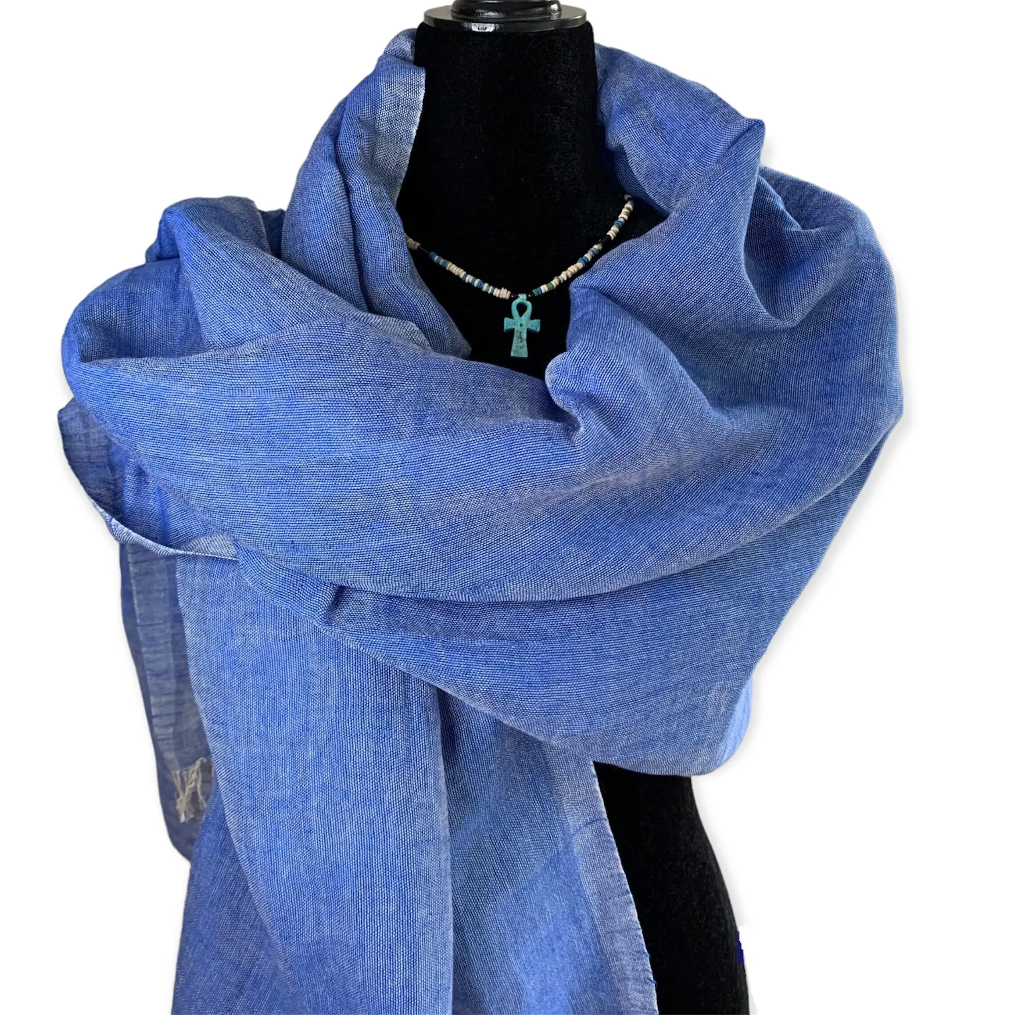 Linen Handwoven Scarf - Denim