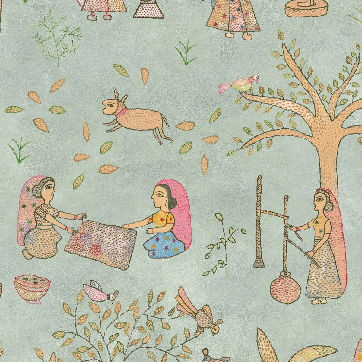 Mithila Indian Sujani Art Sage Wallpaper for Wall
