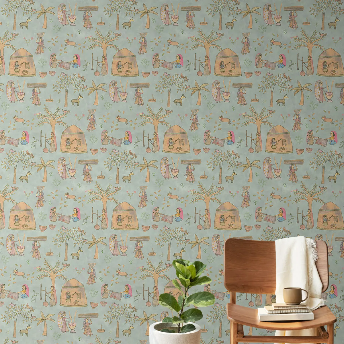 Mithila Indian Sujani Art Sage Wallpaper for Wall