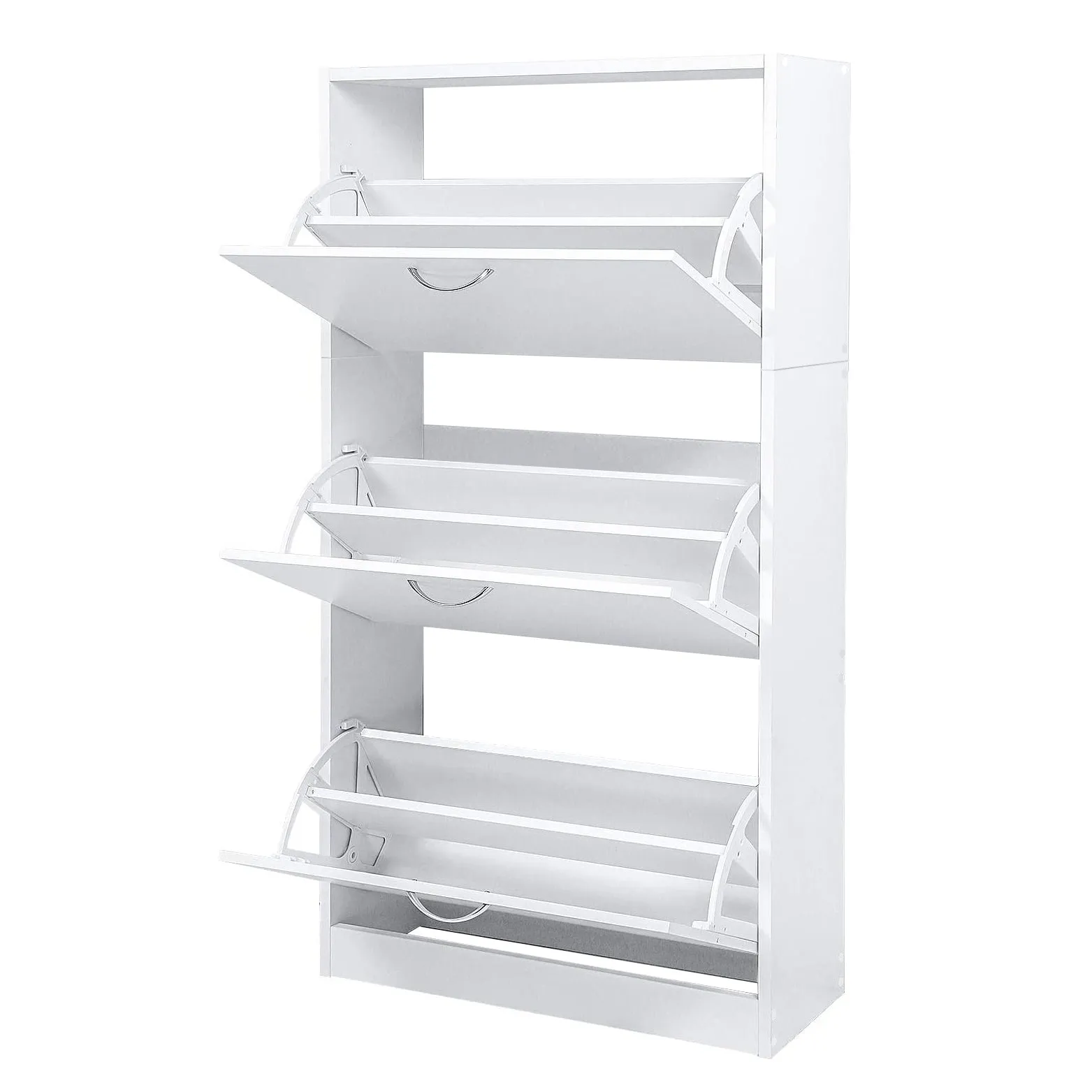 Modern Shoe Rack, Brown/Natural/White Color, 3 Drawer Flaps