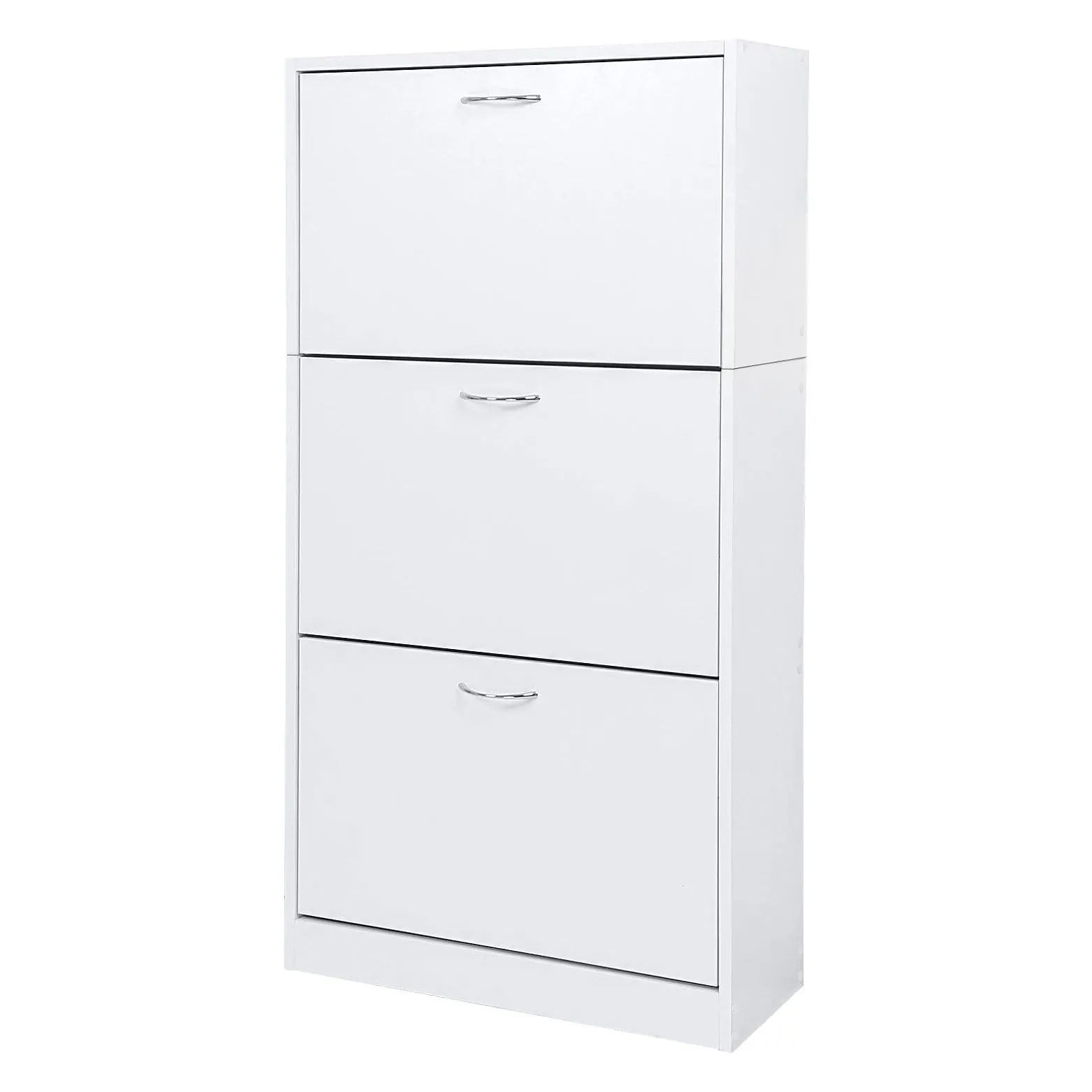 Modern Shoe Rack, Brown/Natural/White Color, 3 Drawer Flaps