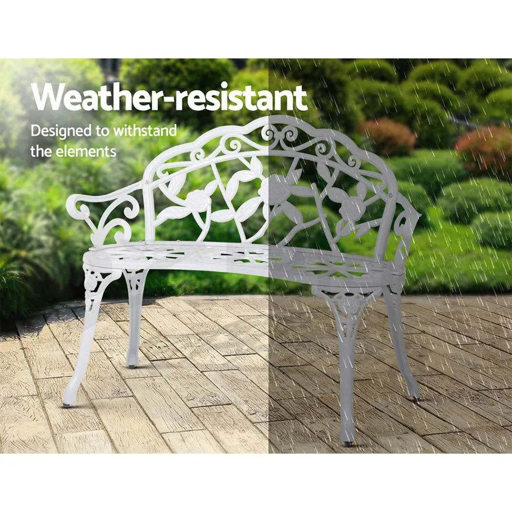 Outdoor Garden Bench Seat 100cm Cast Aluminium Outdoor Patio Chair Vintage White