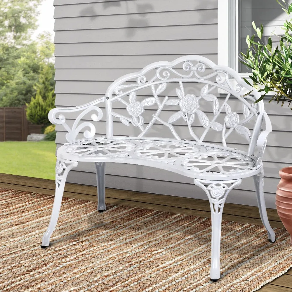 Outdoor Garden Bench Seat 100cm Cast Aluminium Outdoor Patio Chair Vintage White