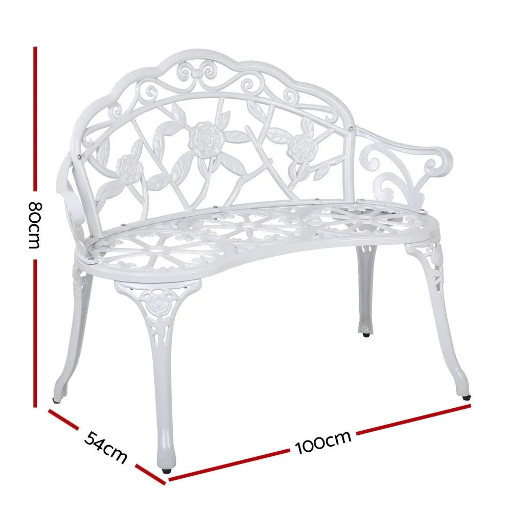 Outdoor Garden Bench Seat 100cm Cast Aluminium Outdoor Patio Chair Vintage White
