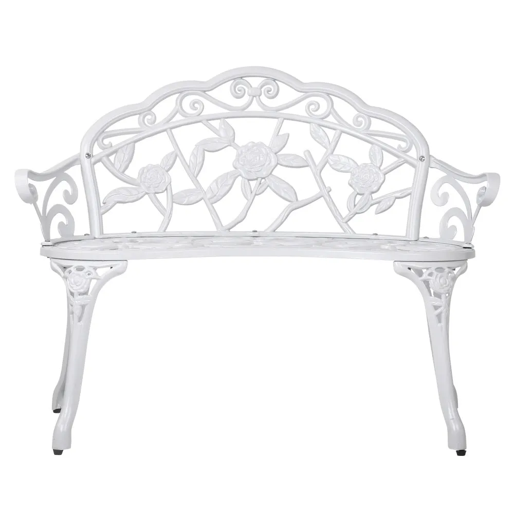 Outdoor Garden Bench Seat 100cm Cast Aluminium Outdoor Patio Chair Vintage White