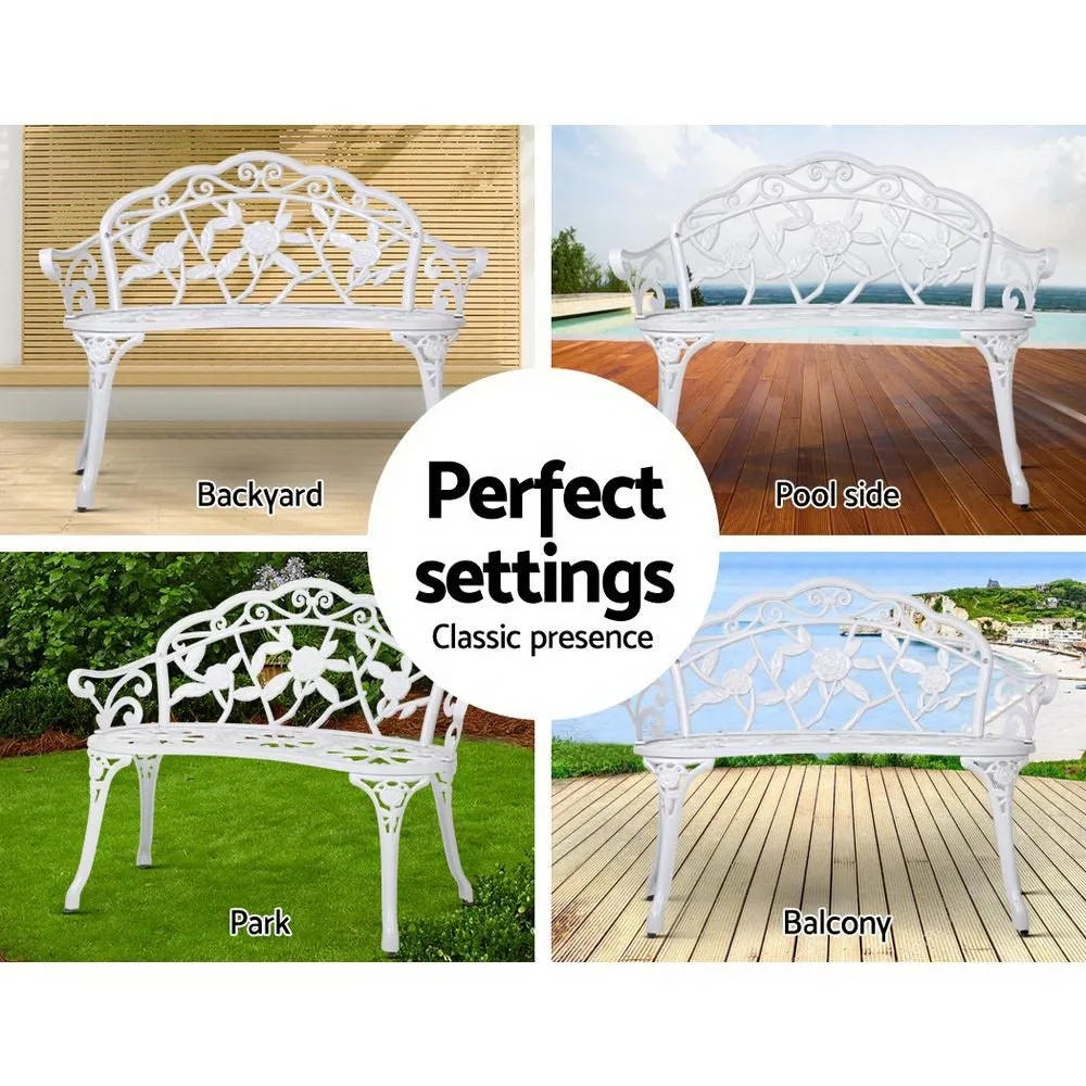 Outdoor Garden Bench Seat 100cm Cast Aluminium Outdoor Patio Chair Vintage White