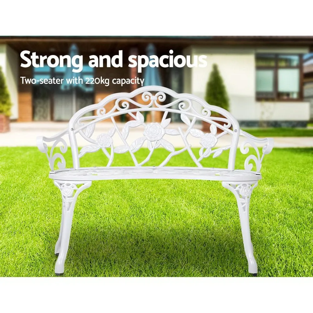 Outdoor Garden Bench Seat 100cm Cast Aluminium Outdoor Patio Chair Vintage White