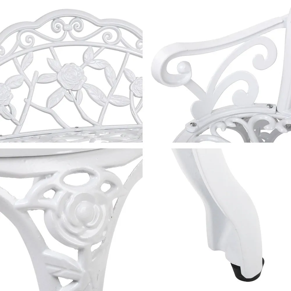 Outdoor Garden Bench Seat 100cm Cast Aluminium Outdoor Patio Chair Vintage White