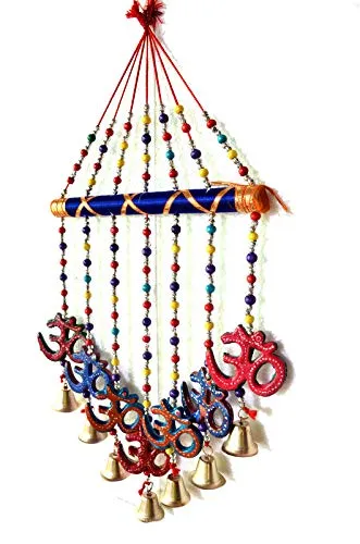 PALPAL Art Gallery Handcrafted OM V Shape Wind Chime Door Hanging Set of 1 (78 cm, Multicolor)