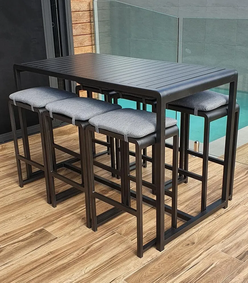 Santorini 7pc Bar Suite in Gunmetal with Platinum Olefin Cushions