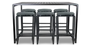 Santorini 7pc Bar Suite in Gunmetal with Platinum Olefin Cushions
