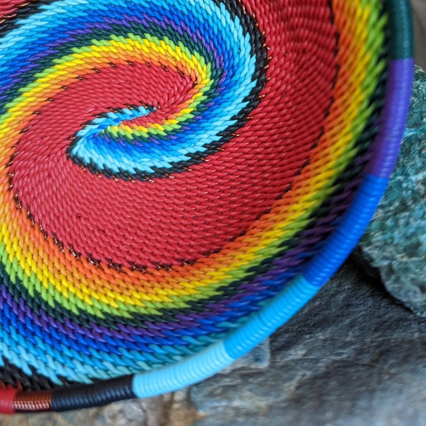 Small Oval Zulu Wire-Wrapped Red Rainbow Basket GF-0069