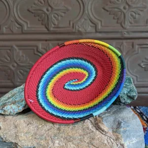 Small Oval Zulu Wire-Wrapped Red Rainbow Basket GF-0069