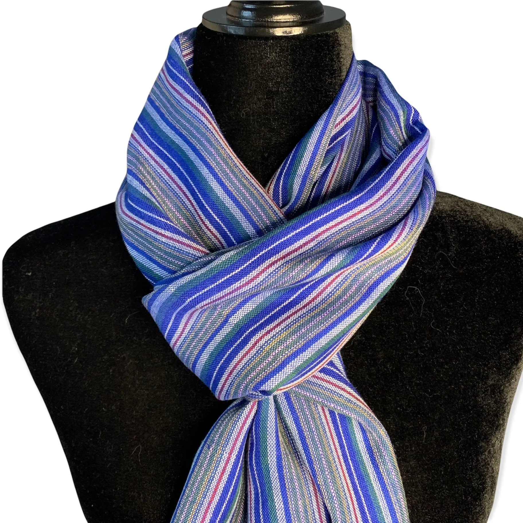 Small Striped Handwoven Scarf - Blue & Burgundy