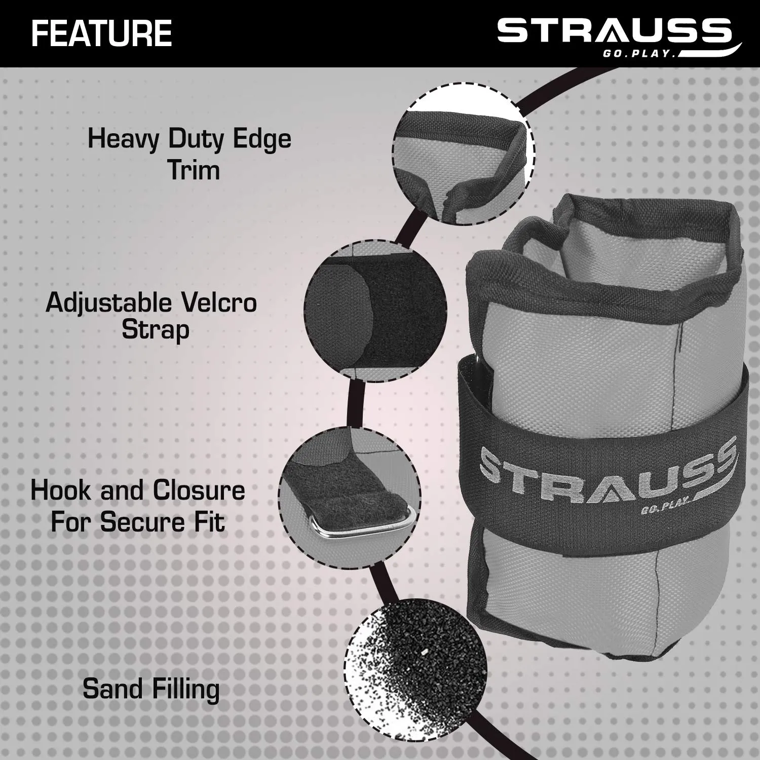 Strauss Adjustable Ankle/Wrist Weights 0.5 KG X 2 | Ideal for Walking, Running, Jogging, Cycling, Gym, Workout & Strength Training | Easy to Use on Ankle, Wrist, Leg, (Grey)