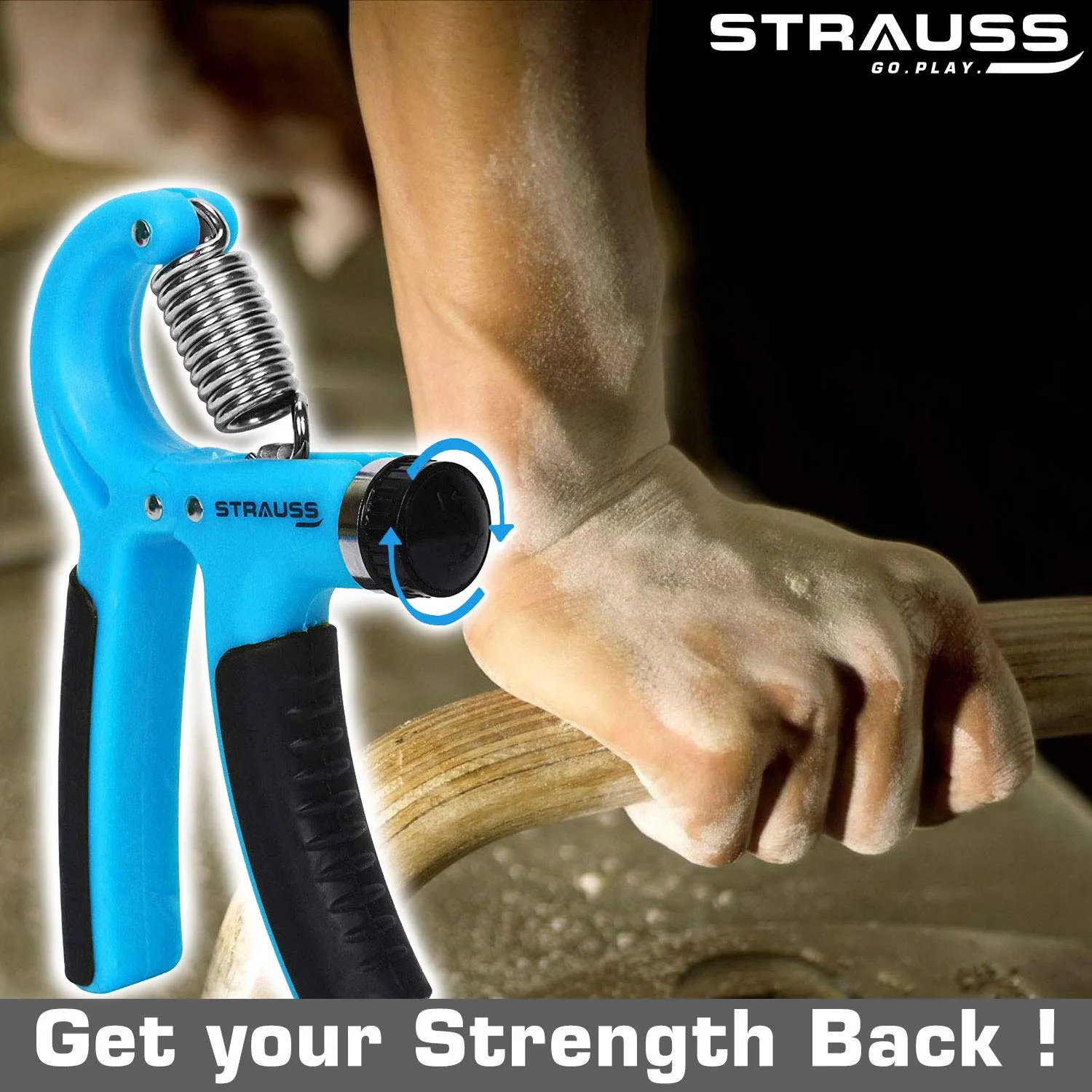 Strauss Adjustable Hand Grip Strengthener, (Black/Blue) and Wrist Exerciser, Black